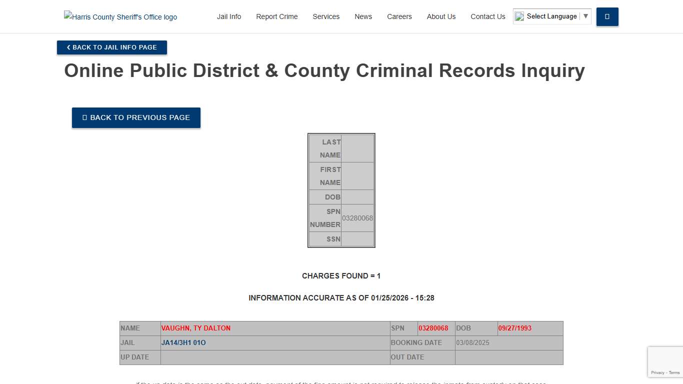 Online Public District & County Criminal Records Inquiry—Harris County Texas Sheriff's Office